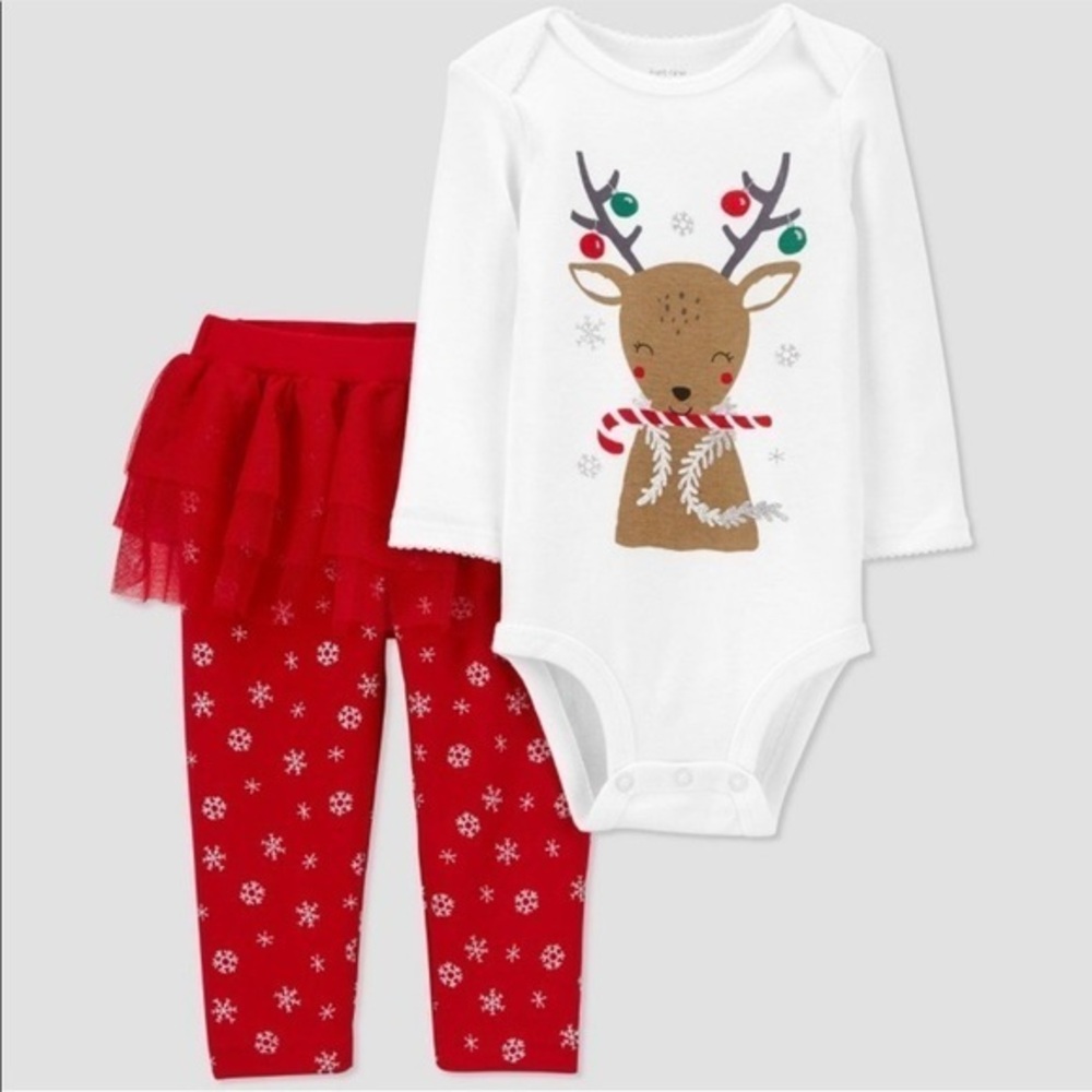 Holiday Reindeer outfit with tutu 2-piece top & bottom - Baby girl 3M New